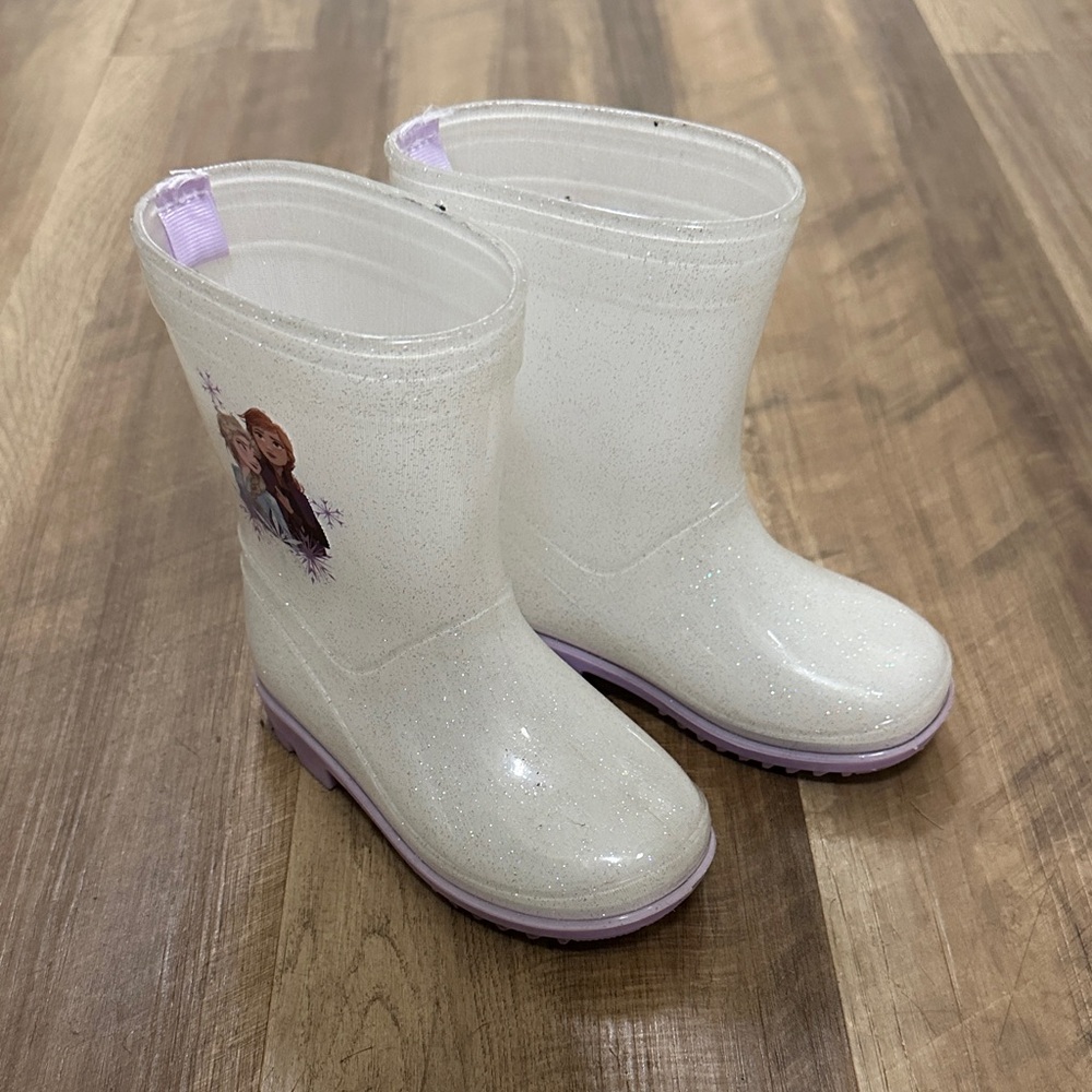 Frozen White Glitter Kids Rain Boots with Purple Soles